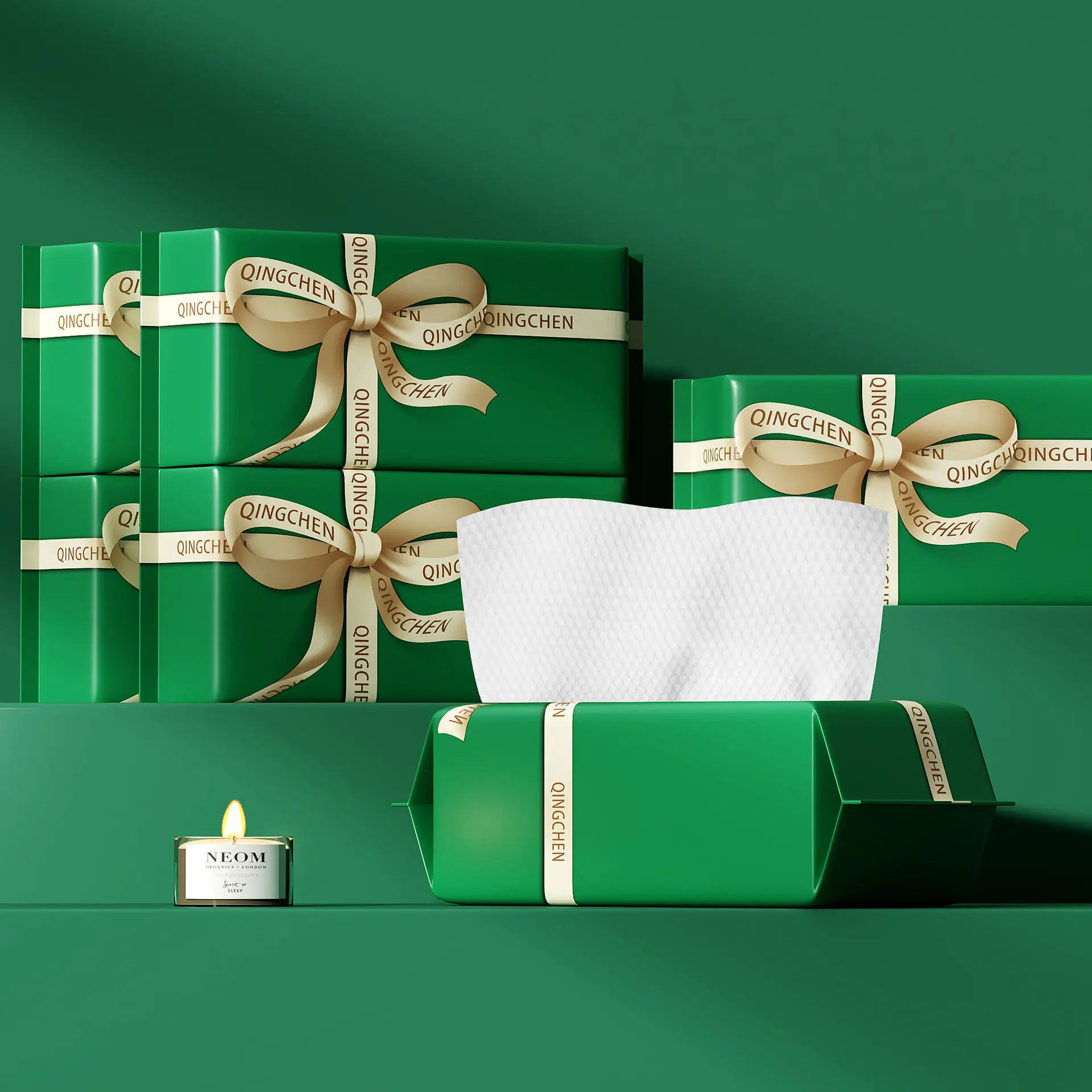 Green ribbon padded Pearl pattern 130g 20*18cm