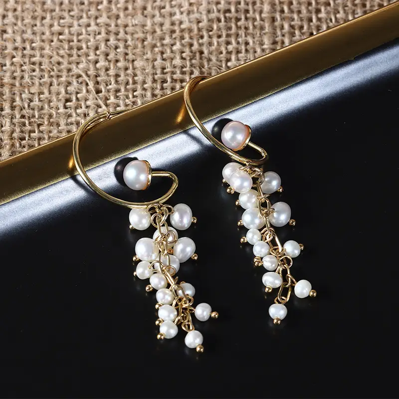 Copper Plated Pearl Earrings for Women - Image 3