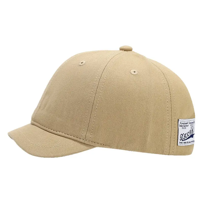 Men's Beige Patch Short Brim Baseball Hat Sun Protection