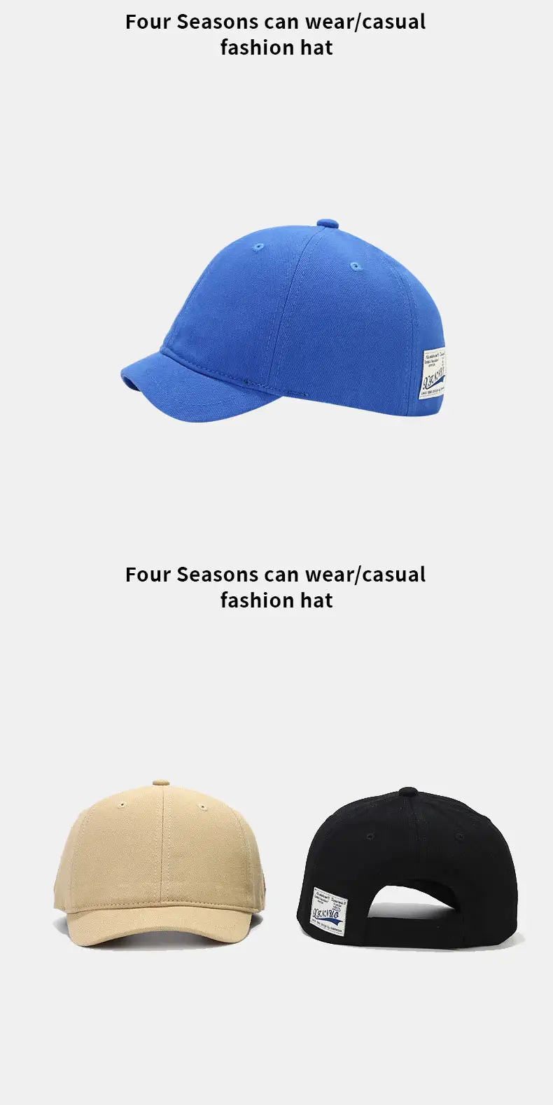 Men's Beige Patch Short Brim Baseball Hat Sun Protection — feature 12