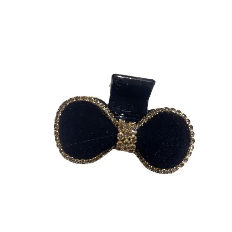 Korean Style Black Flocking Shark Clip with Full Diamond Bow - Image 5