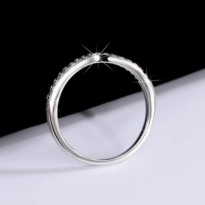Sterling Silver V-Row Mosan Diamond Ring Women's Stacked Wear Simple Couple - Image 2