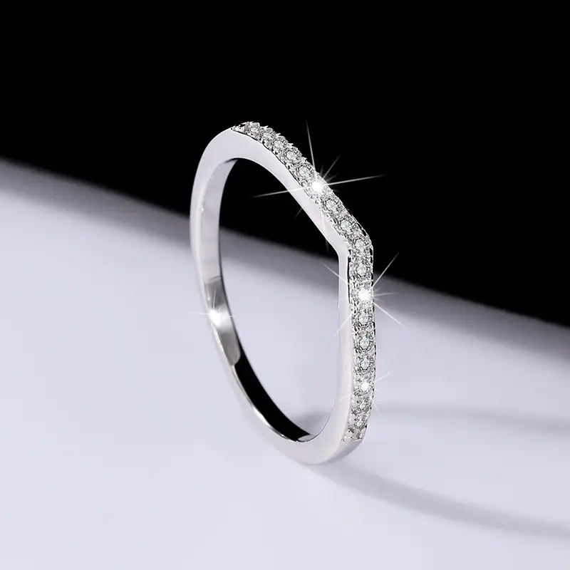 Sterling Silver V-Row Mosan Diamond Ring Women's Stacked Wear Simple Couple - Image 3