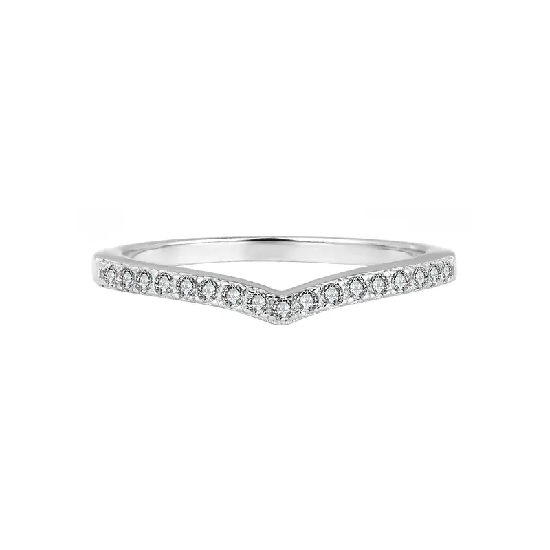 Sterling Silver V-Row Mosan Diamond Ring Women's Stacked Wear Simple Couple - Image 5