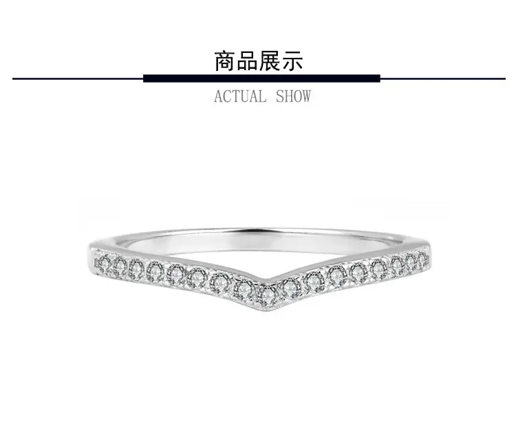 Sterling Silver V-Row Mosan Diamond Ring Women's Stacked Wear Simple Couple — feature 10