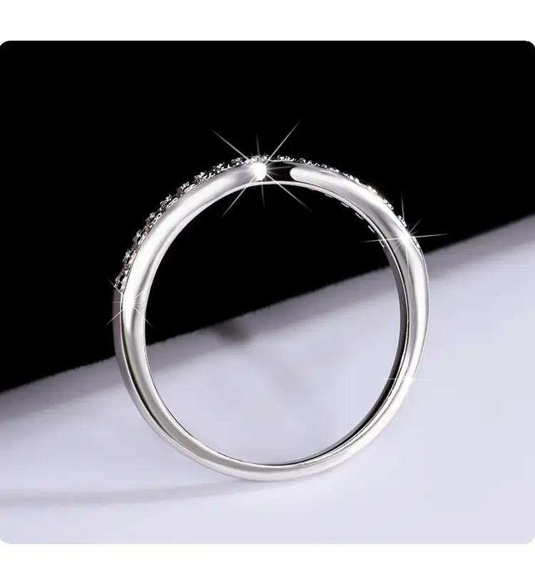 Sterling Silver V-Row Mosan Diamond Ring Women's Stacked Wear Simple Couple — feature 15