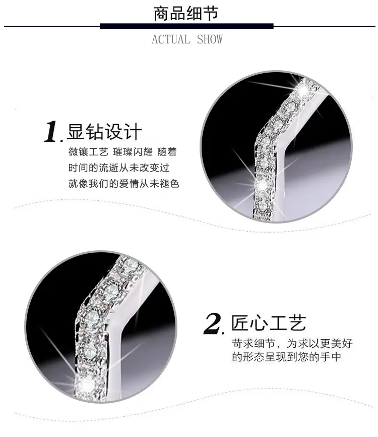 Sterling Silver V-Row Mosan Diamond Ring Women's Stacked Wear Simple Couple — feature 8