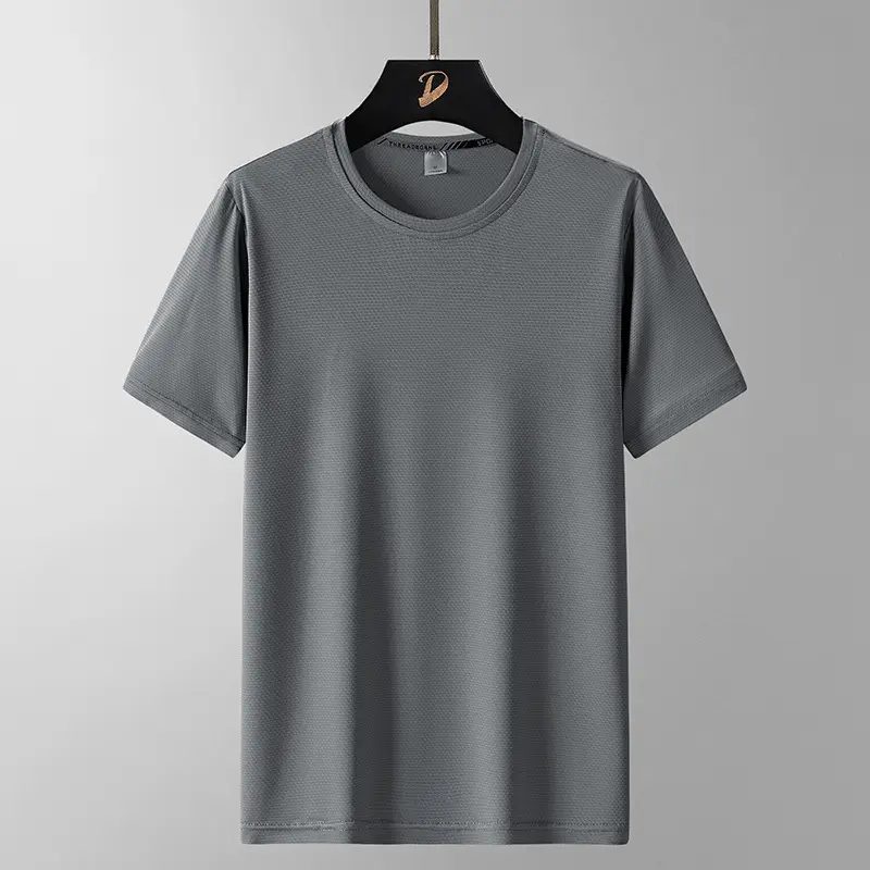 Men Grey Ice Silk T-Shirt Short Sleeve Loose Fit - Image 2