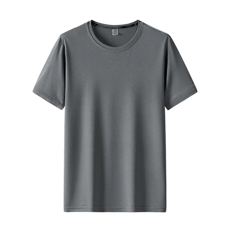 Men Grey Ice Silk T-Shirt Short Sleeve Loose Fit - Image 11
