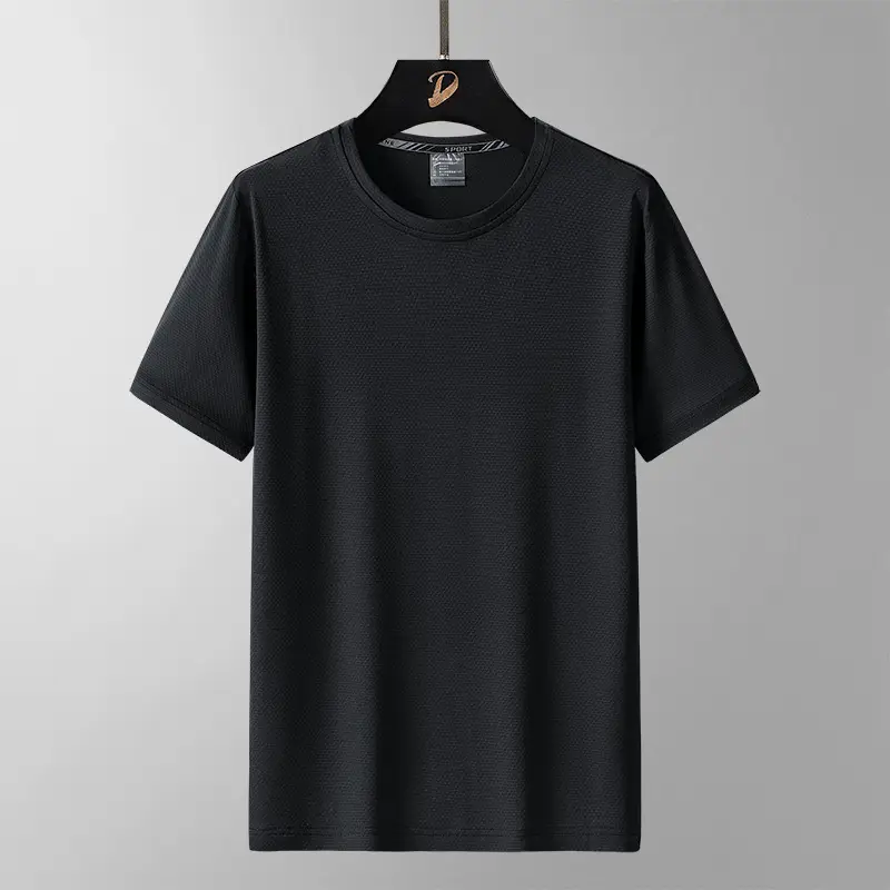 Men Grey Ice Silk T-Shirt Short Sleeve Loose Fit - Image 3