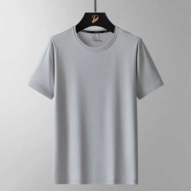 Men Grey Ice Silk T-Shirt Short Sleeve Loose Fit - Image 4