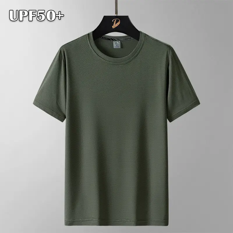 Men Grey Ice Silk T-Shirt Short Sleeve Loose Fit - Image 5