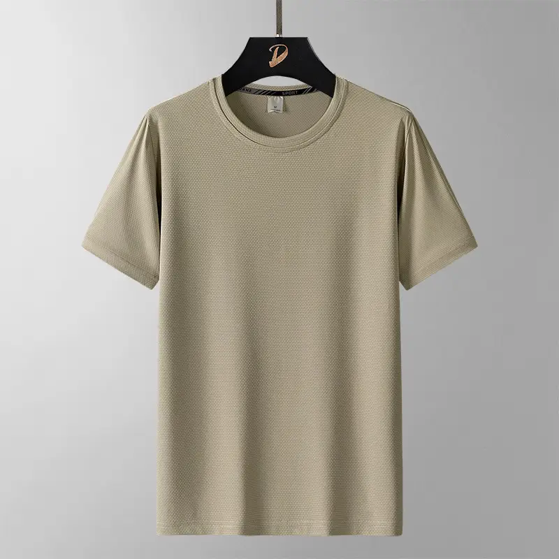 Men Grey Ice Silk T-Shirt Short Sleeve Loose Fit - Image 6