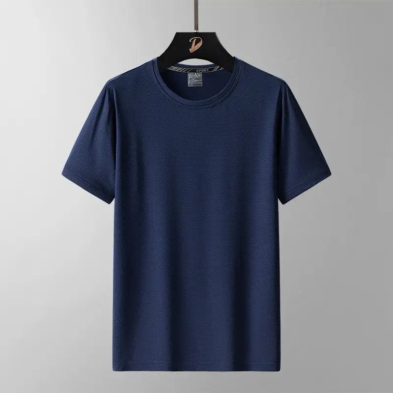 Men Grey Ice Silk T-Shirt Short Sleeve Loose Fit - Image 7