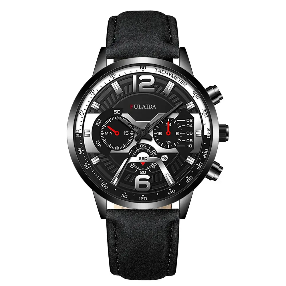 Men's Luxury Chronograph Watch with 3-View Display Gold Black Strap - Image 11