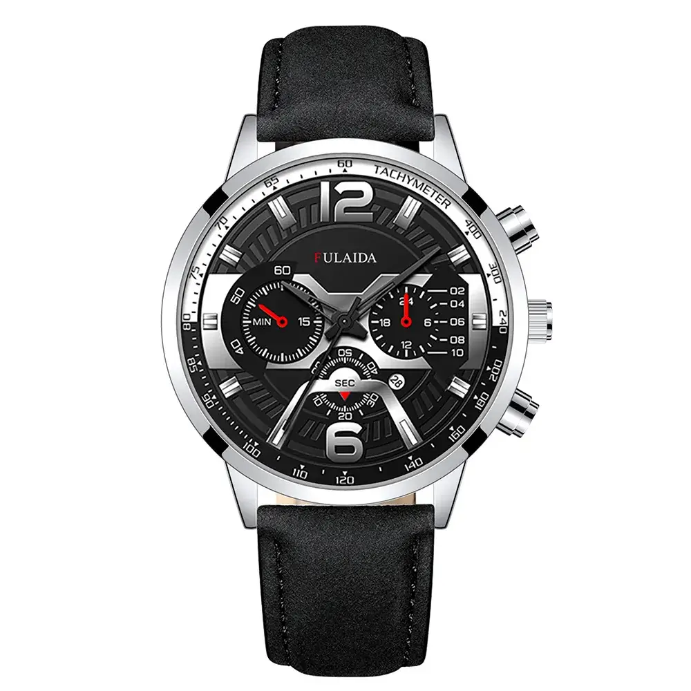 Men's Luxury Chronograph Watch with 3-View Display Gold Black Strap - Image 6