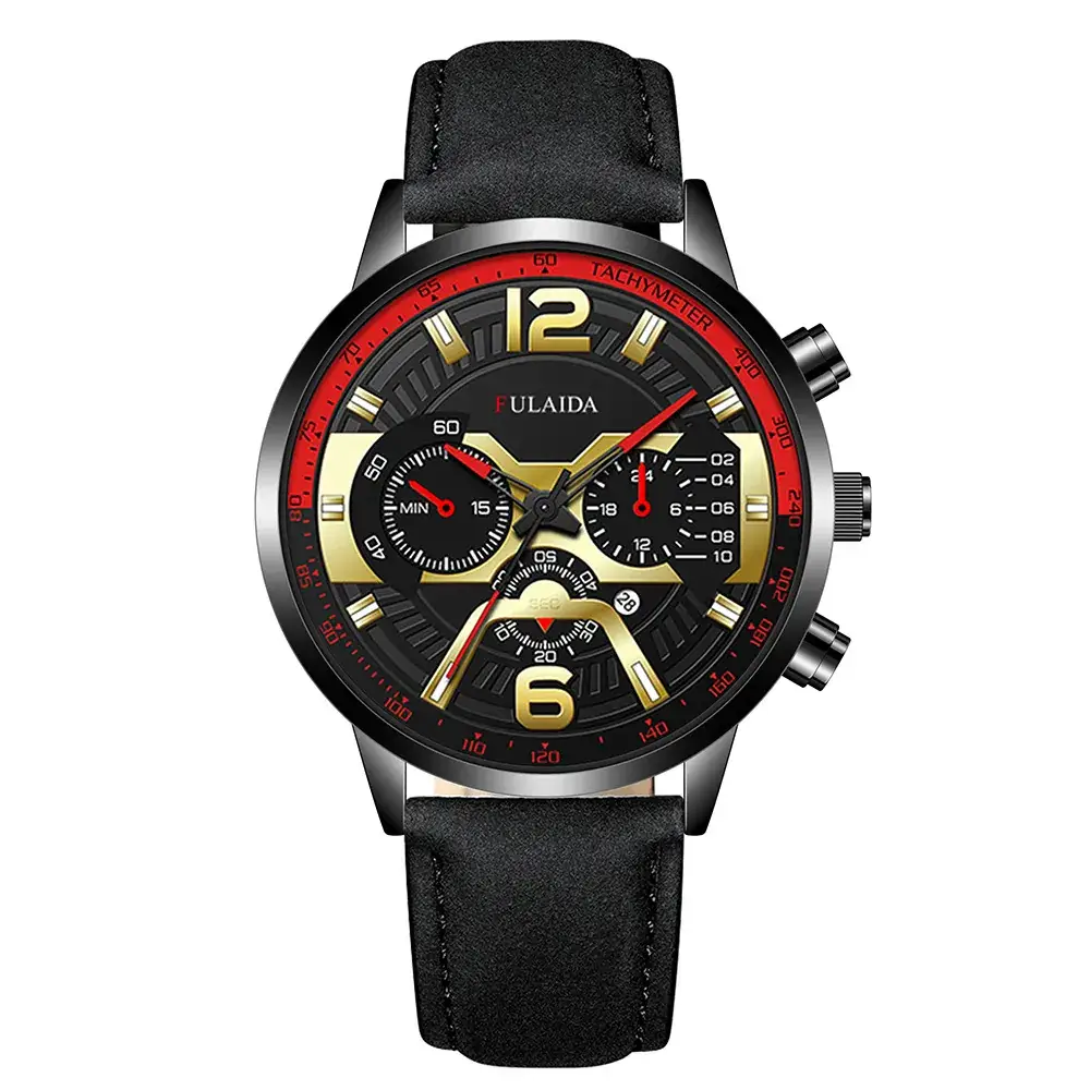 Men's Luxury Chronograph Watch with 3-View Display Gold Black Strap - Image 10