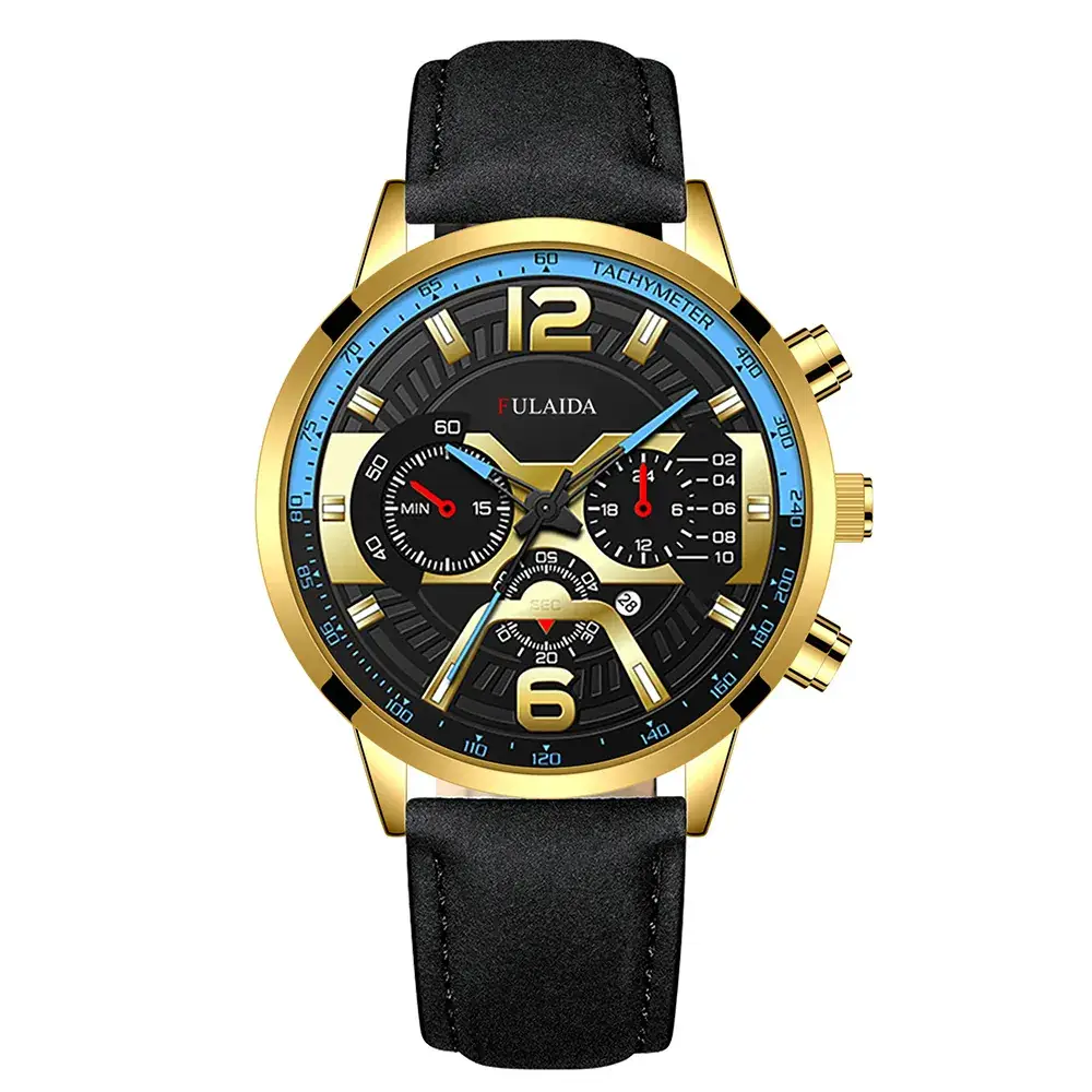 Men's Luxury Chronograph Watch with 3-View Display Gold Black Strap - Image 5