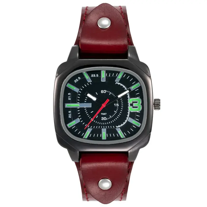 Women's Red Leather Wristwatch with Compass & Quartz Movement