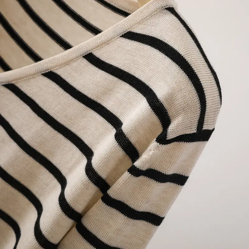 2024 Knitted Striped V-Neck Shirt Black White — feature 29