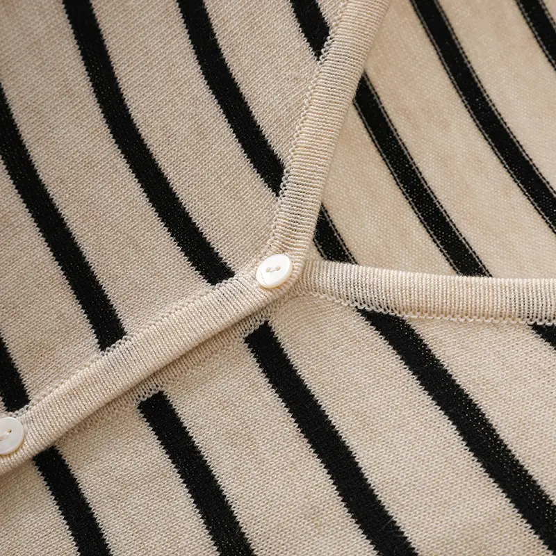 2024 Knitted Striped V-Neck Shirt Black White — feature 30