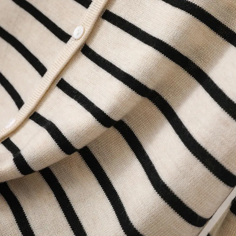 2024 Knitted Striped V-Neck Shirt Black White — feature 33