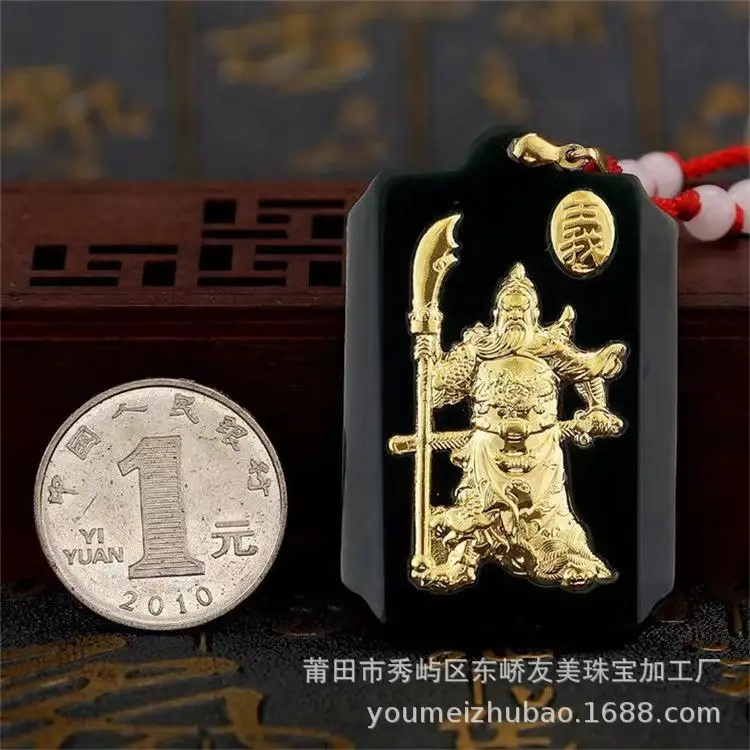 Gold Inlaid Jade Guan Gong Pendant for Men — feature 4