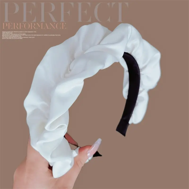 Women's White Pleated Skull Top Headband with Black Strap — feature 21