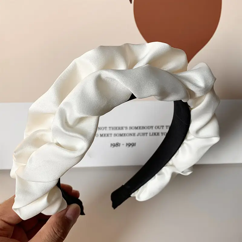 Women's White Pleated Skull Top Headband with Black Strap - Image 2