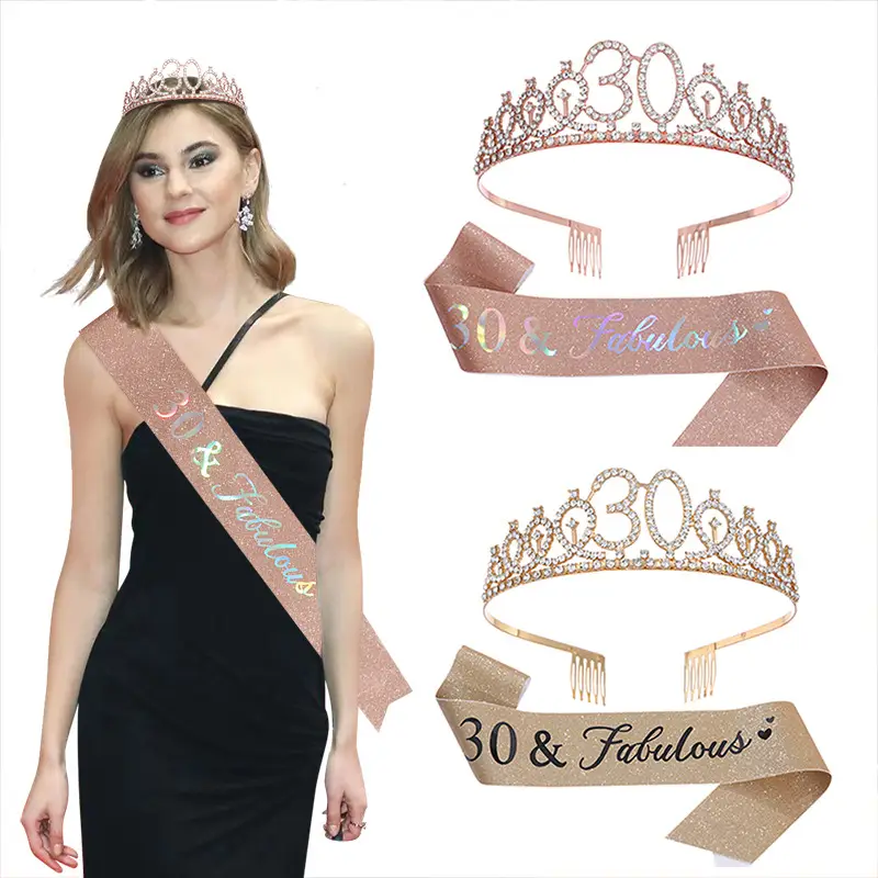 30 & fabulous30 Rose Gold Crown & Ribbon Set - Image 14