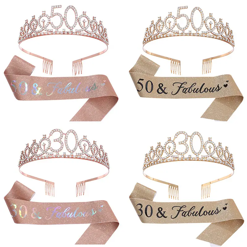 30 & fabulous30 Rose Gold Crown & Ribbon Set - Image 15