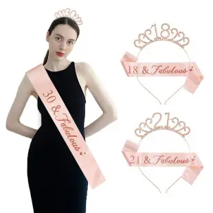 30 & fabulous30 Rose Gold Crown & Ribbon Set — feature 17