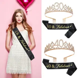 30 & fabulous30 Rose Gold Crown & Ribbon Set — feature 23