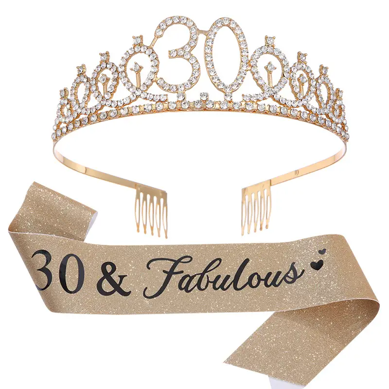 30 & fabulous30 Rose Gold Crown & Ribbon Set - Image 4
