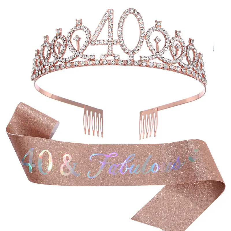 30 & fabulous30 Rose Gold Crown & Ribbon Set - Image 5