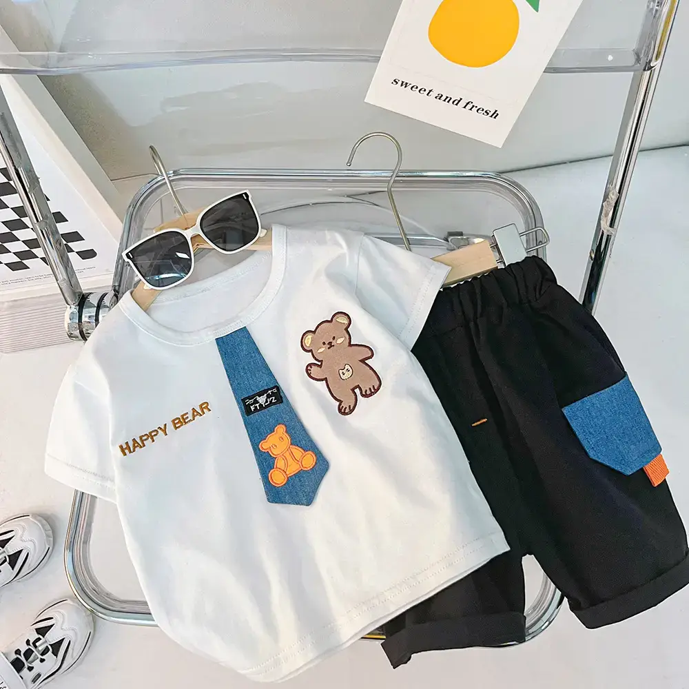 Doby Boys Cotton T-Shirt Shorts Set with Bear Print - Image 5