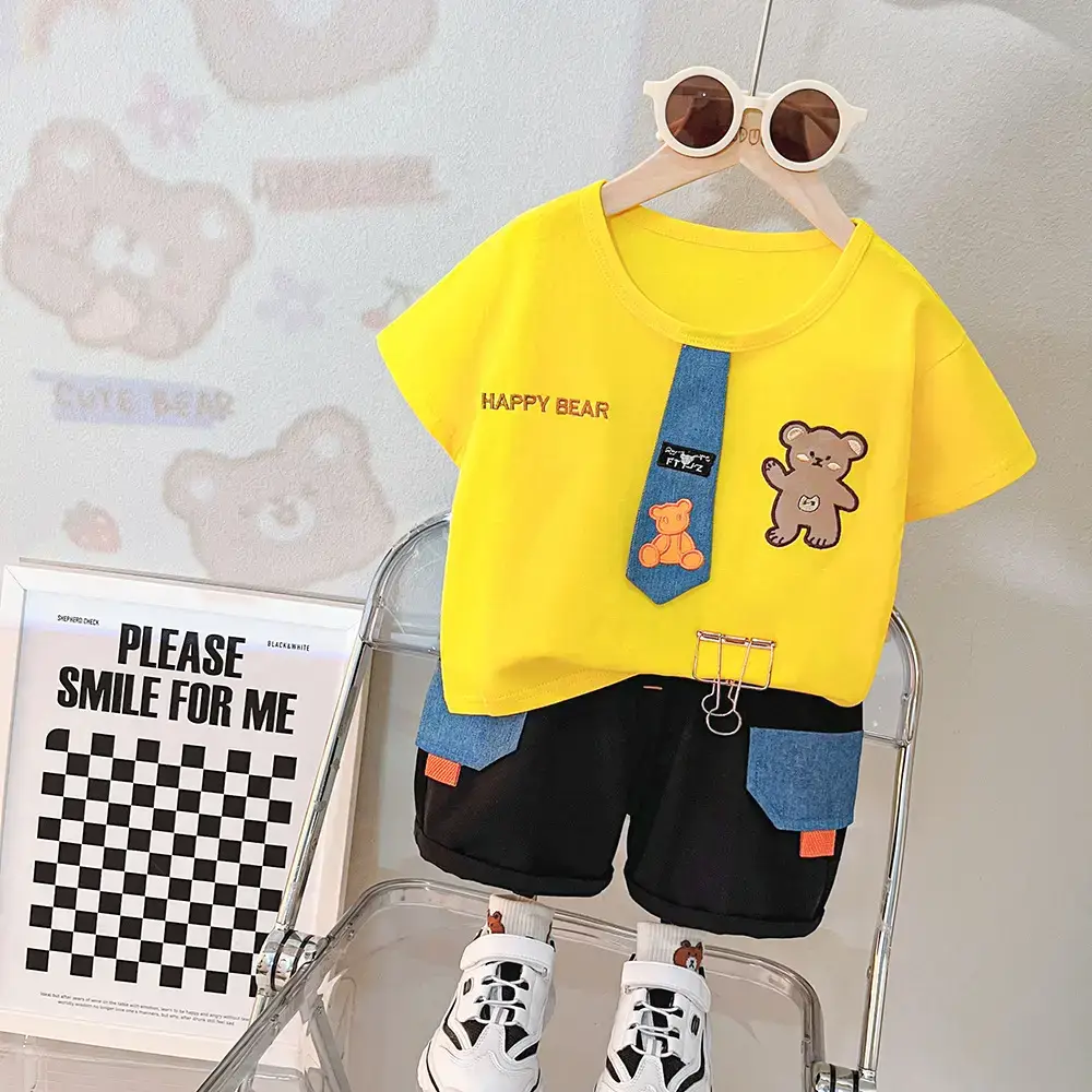 Doby Boys Cotton T-Shirt Shorts Set with Bear Print - Image 3