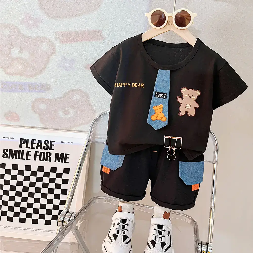 Doby Boys Cotton T-Shirt Shorts Set with Bear Print - Image 2