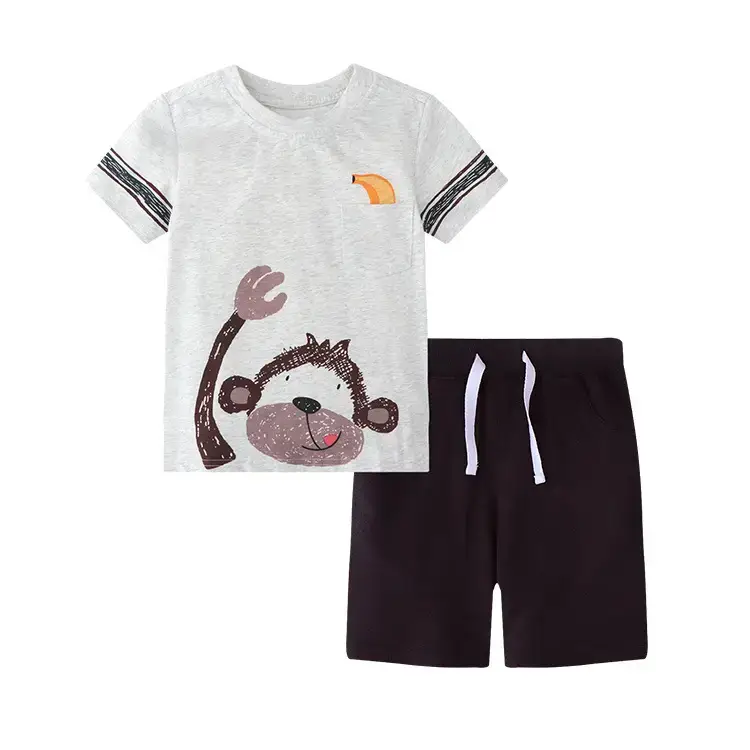 Little Monster Graphic Cotton Boys Suit Red Blue - Image 2