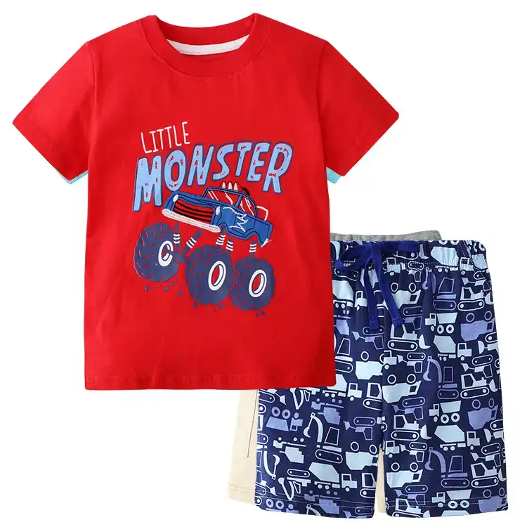 Little Monster Graphic Cotton Boys Suit Red Blue - Image 6