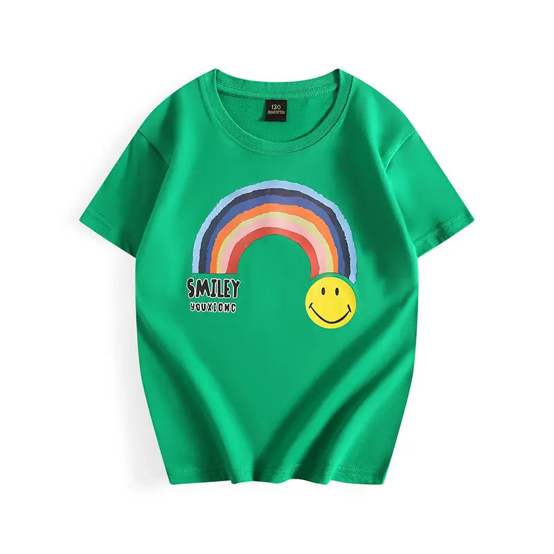 Children's Green T-Shirt with Rainbow & Smile Design - Image 4