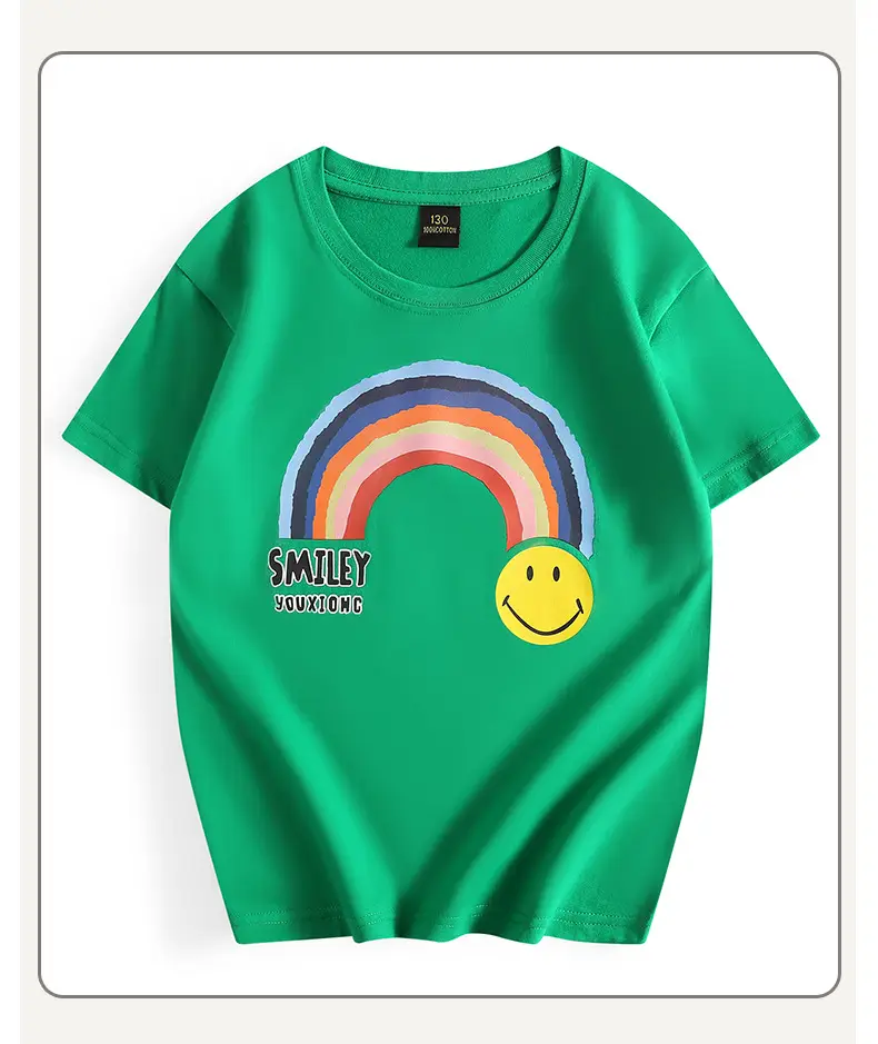 Children's Green T-Shirt with Rainbow & Smile Design — feature 36