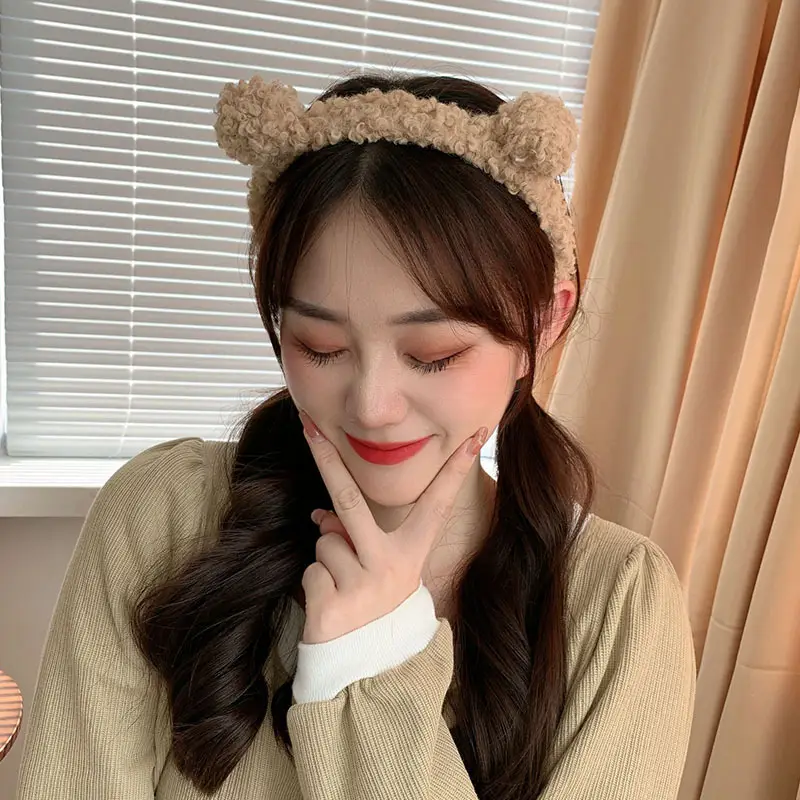 Plush Bear Ear Headband for Women Men Pink Brown Grey - Image 9