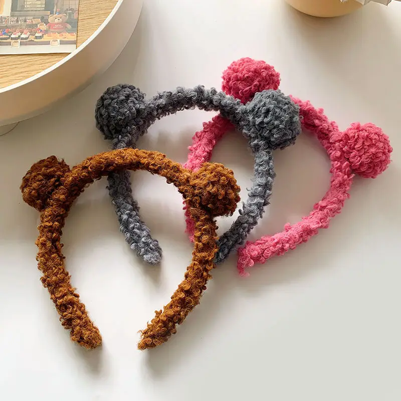 Plush Bear Ear Headband for Women Men Pink Brown Grey - Image 10
