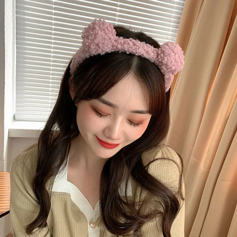 Plush Bear Ear Headband for Women Men Pink Brown Grey - Image 11