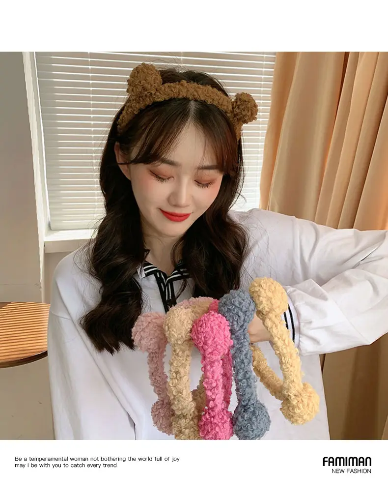Plush Bear Ear Headband for Women Men Pink Brown Grey — feature 2