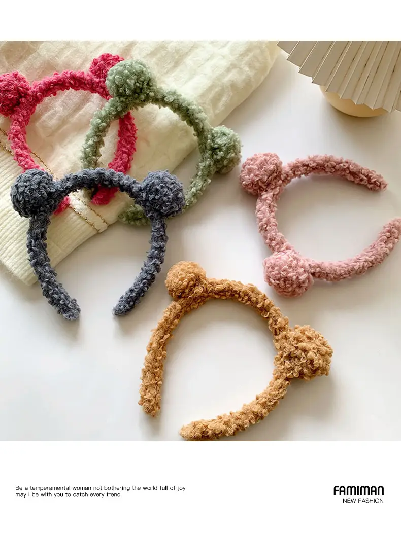 Plush Bear Ear Headband for Women Men Pink Brown Grey — feature 3