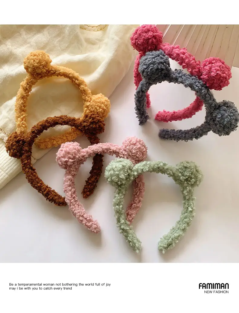Plush Bear Ear Headband for Women Men Pink Brown Grey — feature 5