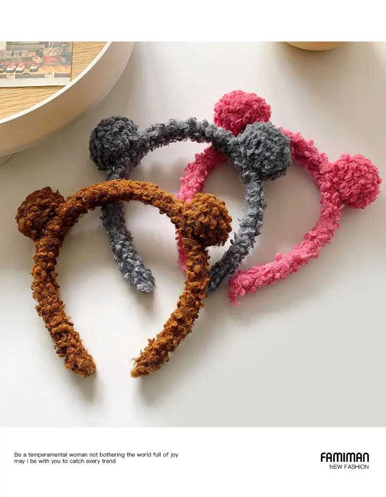 Plush Bear Ear Headband for Women Men Pink Brown Grey — feature 7
