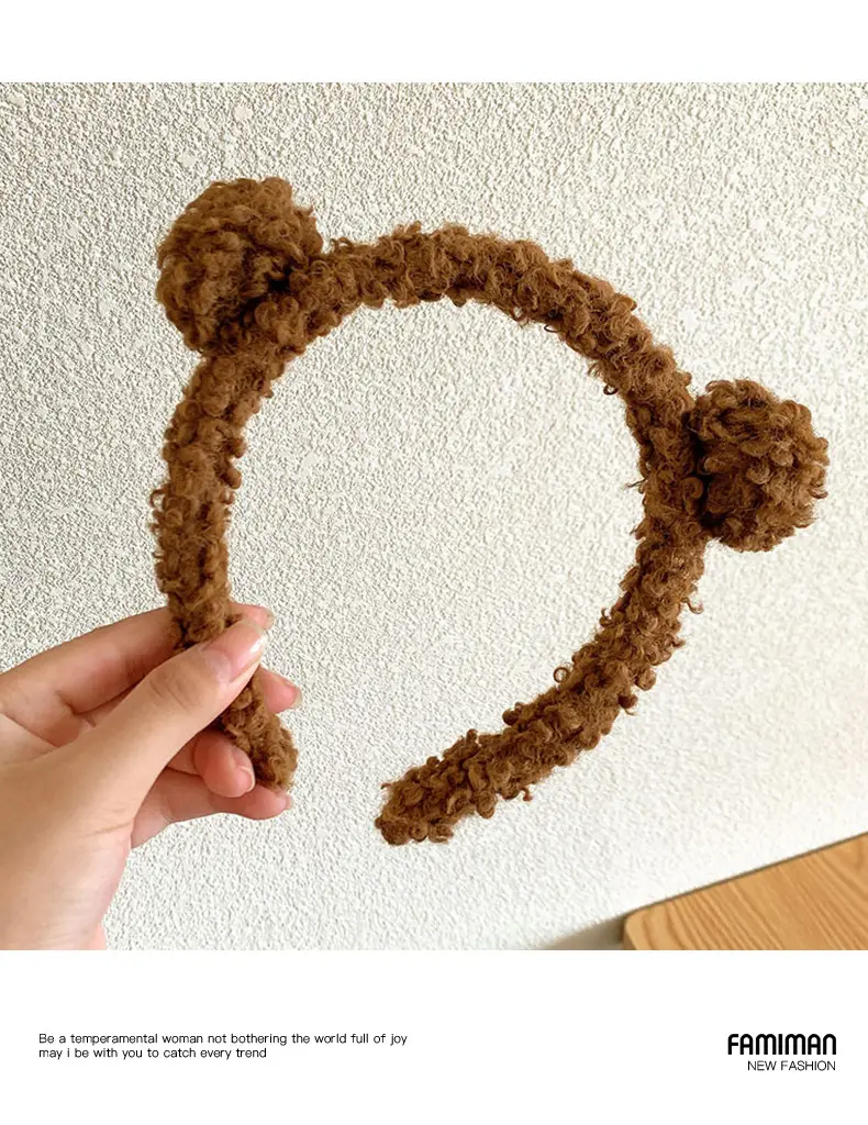 Plush Bear Ear Headband for Women Men Pink Brown Grey — feature 8